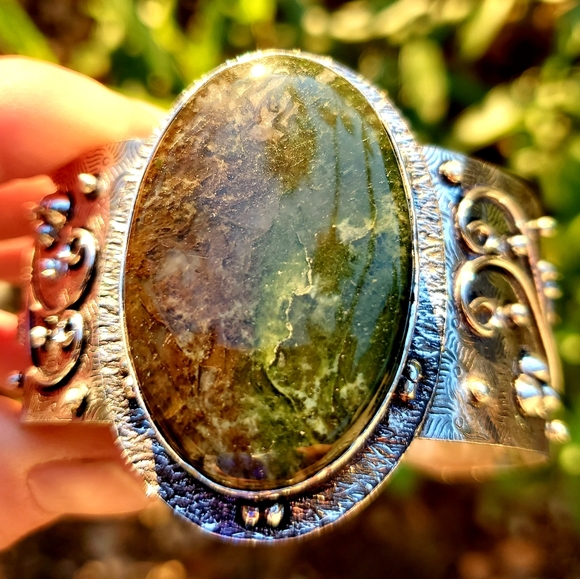 New Indian Moss Agate 925 Silver Cuff Bracelet. - Picture 15 of 16